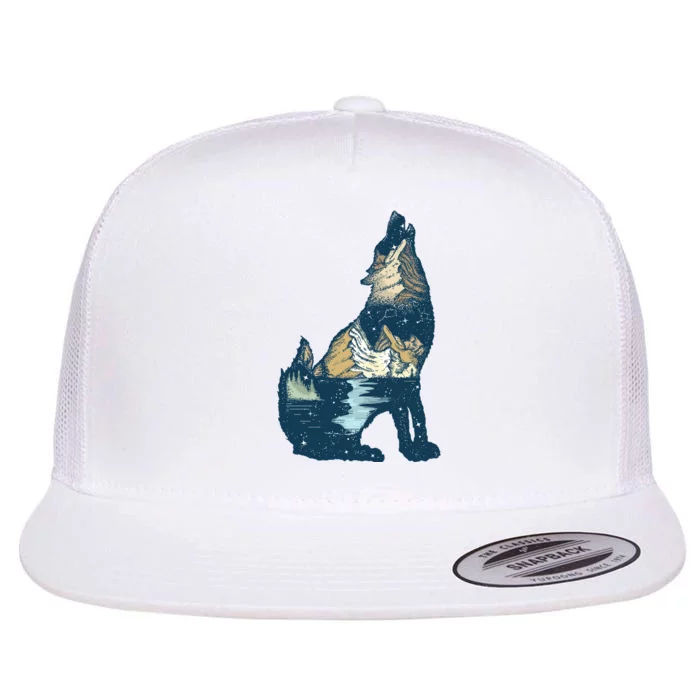 Night Wolf Wilderness Flat Bill Trucker Hat