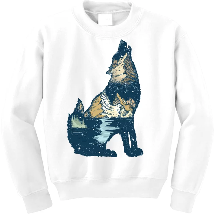 Night Wolf Wilderness Kids Sweatshirt