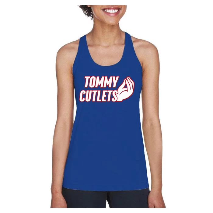 Ny Italian Hand Gesture Tommy Cutlets Football Quarterback Women's Racerback Tank