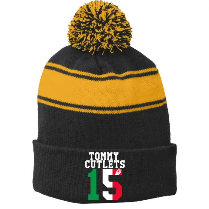 Ny Italian Hand Gesture Tommy Cutlets Football Stripe Pom Pom Beanie