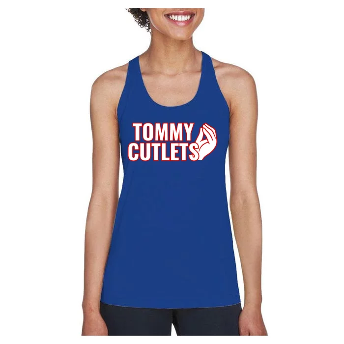 Ny Italian Hand Gesture Tommy Cutlets Football Quarterback Women's Racerback Tank