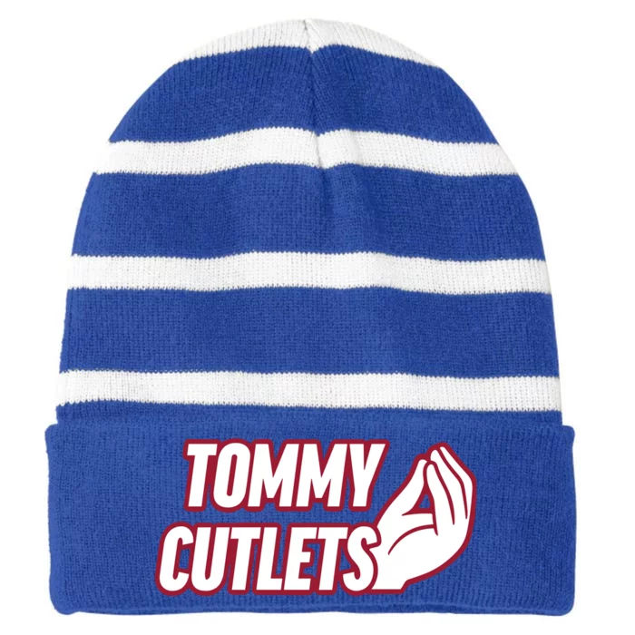 Ny Italian Hand Gesture Tommy Cutlets Football Quarterback Striped Beanie with Solid Band