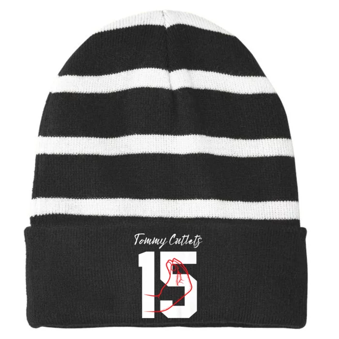 Ny Italian Hand Gesture Tommy_ Cutlets Football Quarterback Trendy Striped Beanie with Solid Band