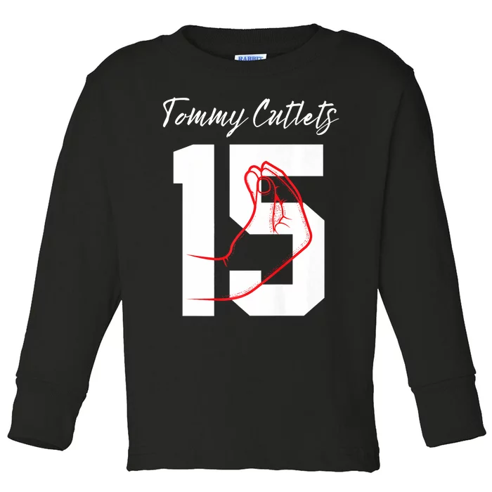 Ny Italian Hand Gesture Tommy_ Cutlets Football Quarterback Trendy Toddler Long Sleeve Shirt