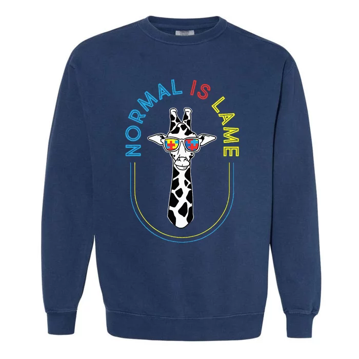 Normal Is Lame Giraffe Autistic Puzzle Autism Awareness Garment-Dyed Sweatshirt