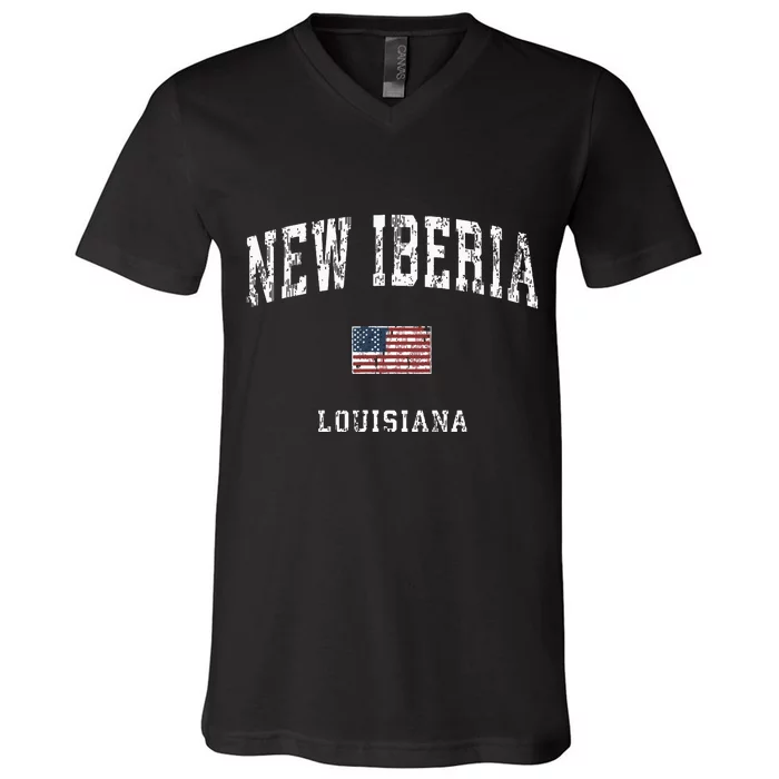 New Iberia Louisiana La Vintage American Flag Sports Design V-Neck T-Shirt