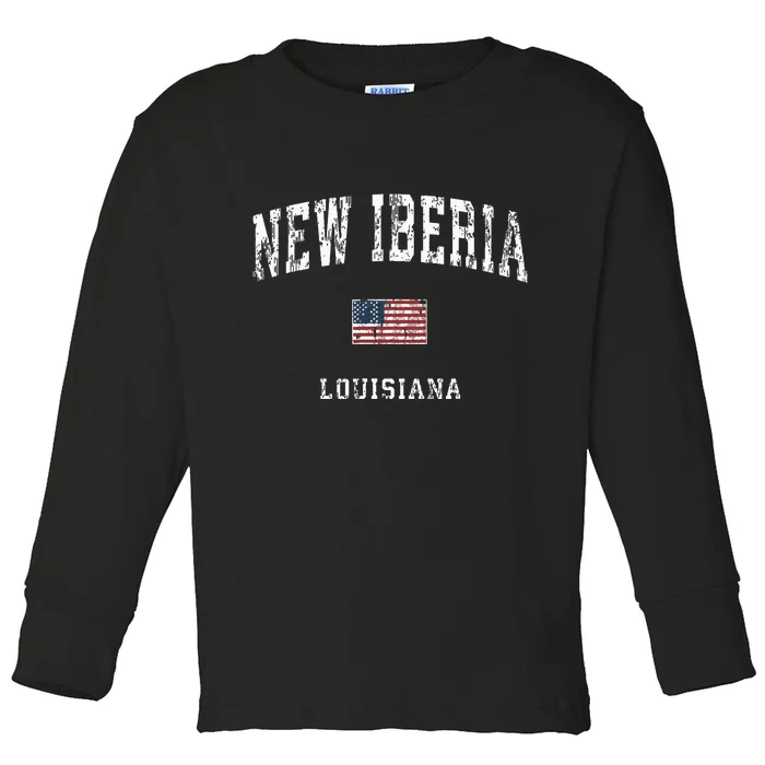 New Iberia Louisiana La Vintage American Flag Sports Design Toddler Long Sleeve Shirt