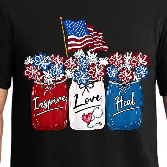 Nurse Inspire Love Heal American Flag Nurse Life 4th Of July Gift Pajama Set