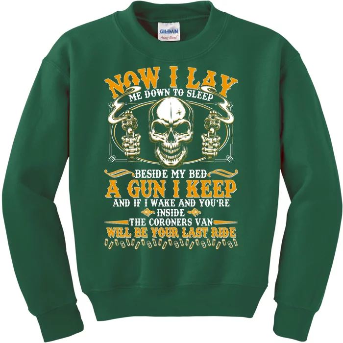 Now I Lay Me Down To Sleep Gun Skull Kids Sweatshirt