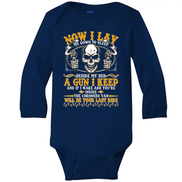 Now I Lay Me Down To Sleep Gun Skull Baby Long Sleeve Bodysuit