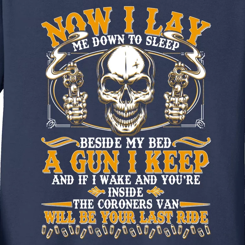 Now I Lay Me Down To Sleep Gun Skull Kids Long Sleeve Shirt