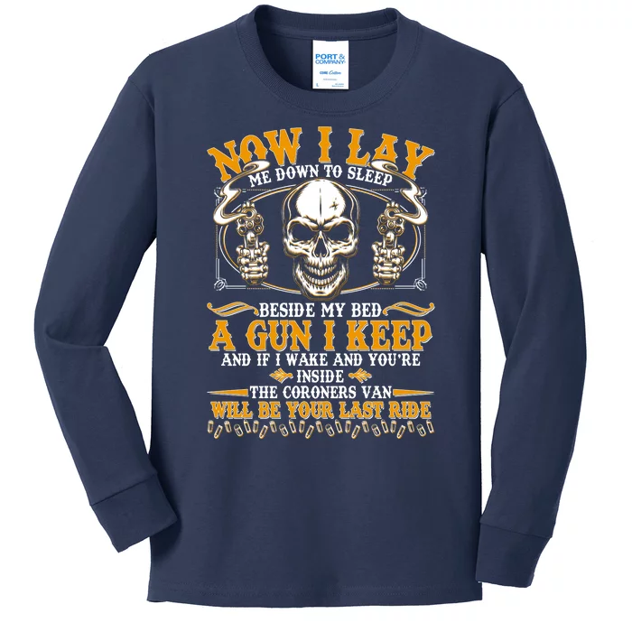 Now I Lay Me Down To Sleep Gun Skull Kids Long Sleeve Shirt