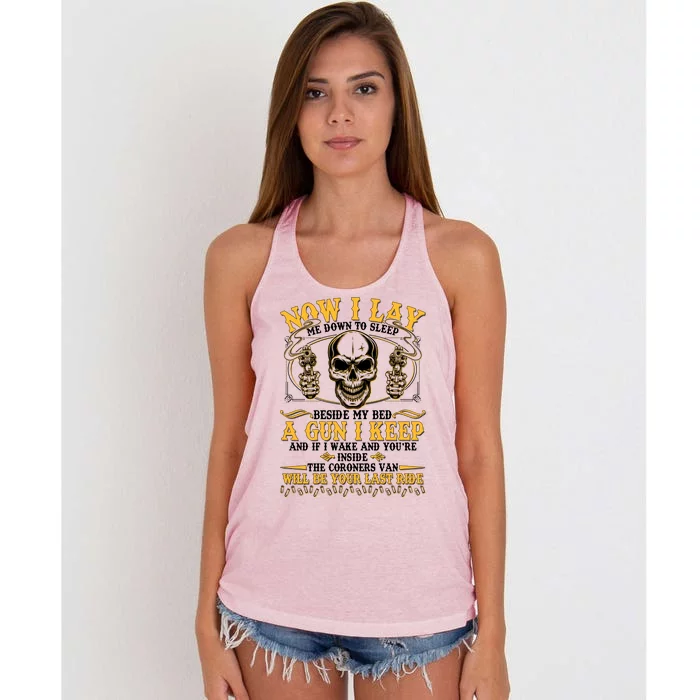 Now I Lay Me Down To Sleep Gun Skull Women's Knotted Racerback Tank