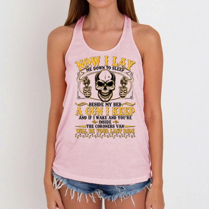 Now I Lay Me Down To Sleep Gun Skull Women's Knotted Racerback Tank