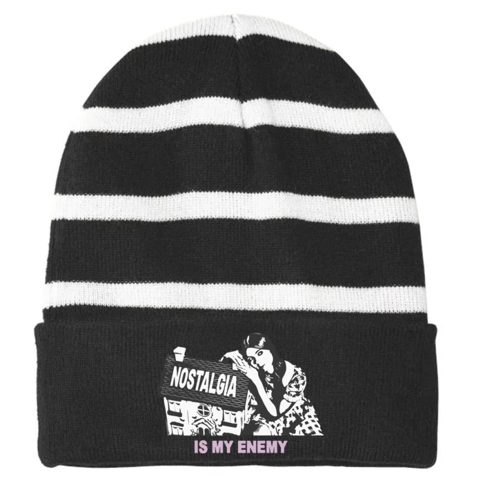 Nostalgia Is My Enemy Striped Beanie with Solid Band