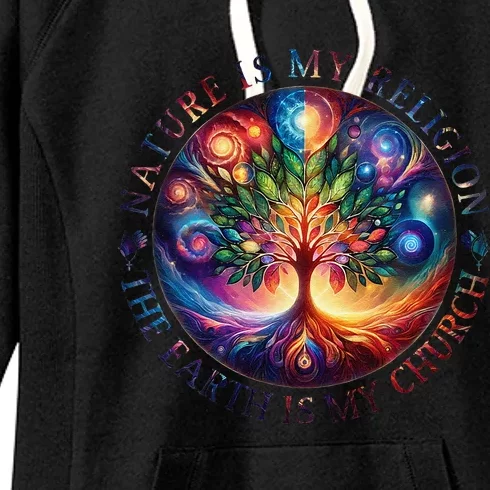 Nature Is My Religion The Earth Is My Church Mandala Tree Women's Fleece Hoodie