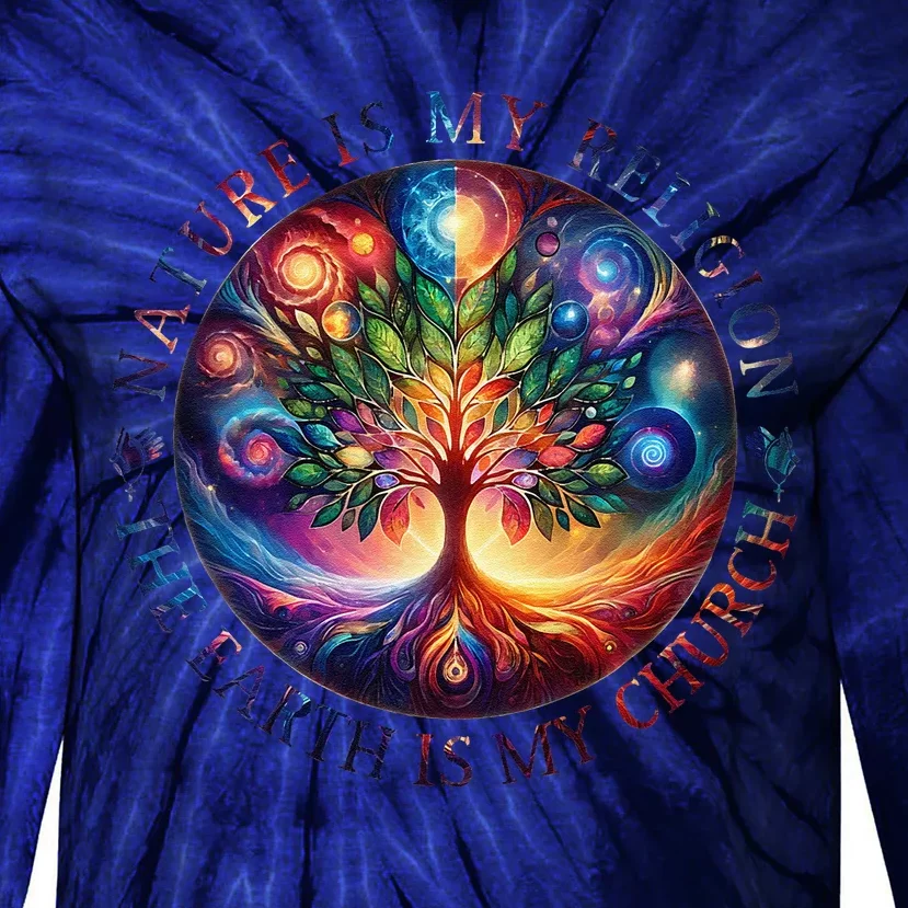 Nature Is My Religion The Earth Is My Church Mandala Tree Tie-Dye Long Sleeve Shirt