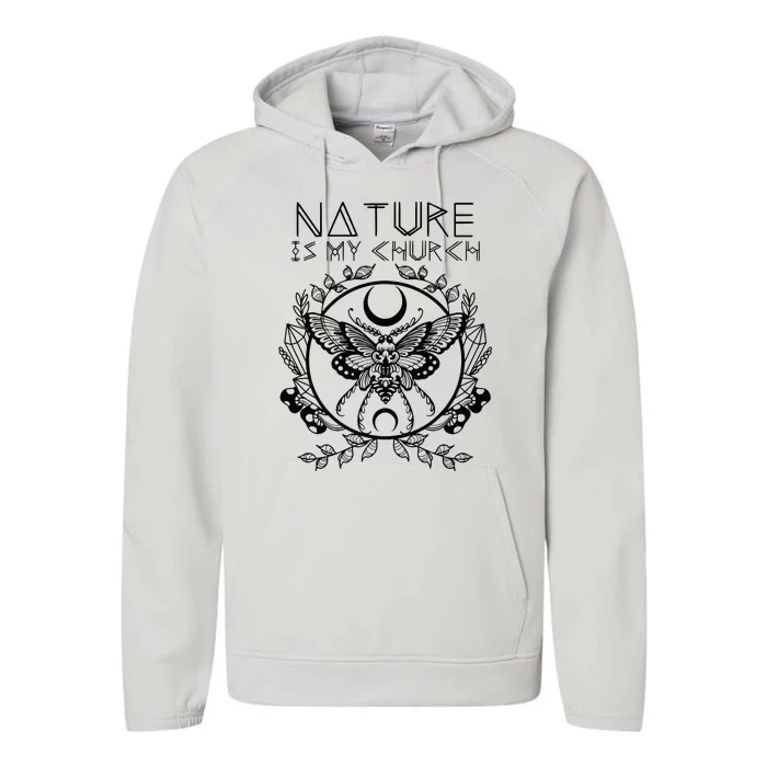 Nature Is My Church Moon Moth Witchcraft Wiccan Witch Performance Fleece Hoodie