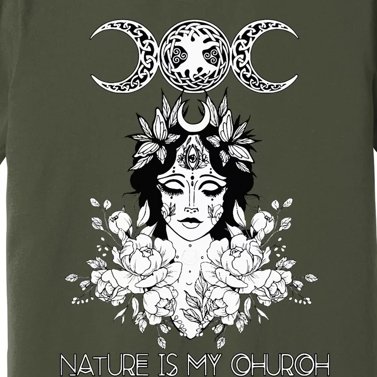 Nature Is My Church Crescent Moon Witchcraft Wiccan Witch Premium T-Shirt