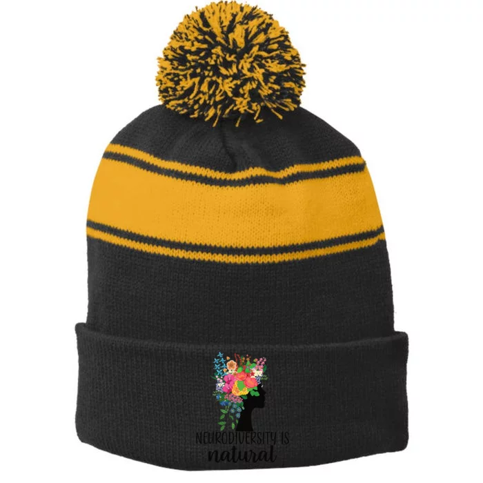 Neurodiversity is Natural Autism Neurodivergent Stripe Pom Pom Beanie