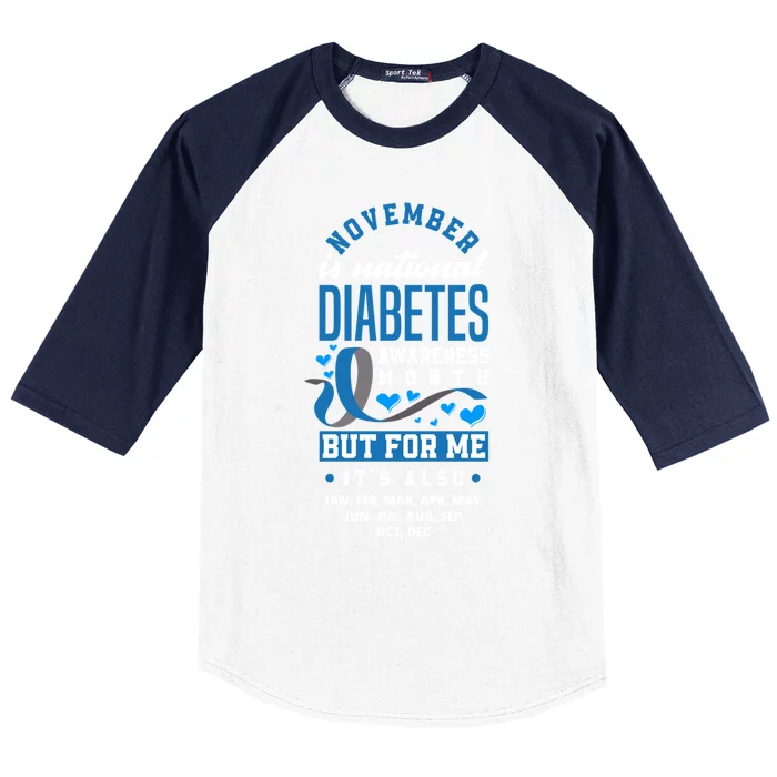 November Is National Diabetes Awareness Month T1d Warrior Gift Baseball Sleeve Shirt