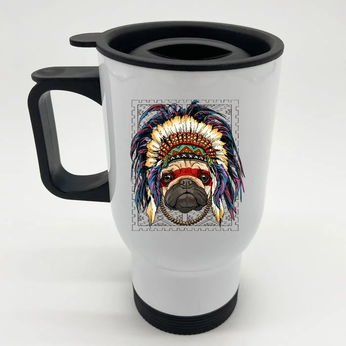 Native Indian Pug Native American Indian Dog Lovers Front & Back Stainless Steel Travel Mug