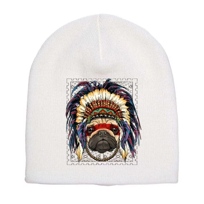 Native Indian Pug Native American Indian Dog Lovers Short Acrylic Beanie