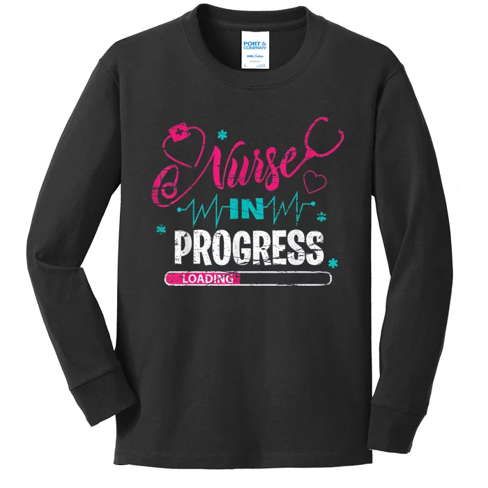 Nurse In Progress Nurse Funny Nursing School Kids Long Sleeve Shirt