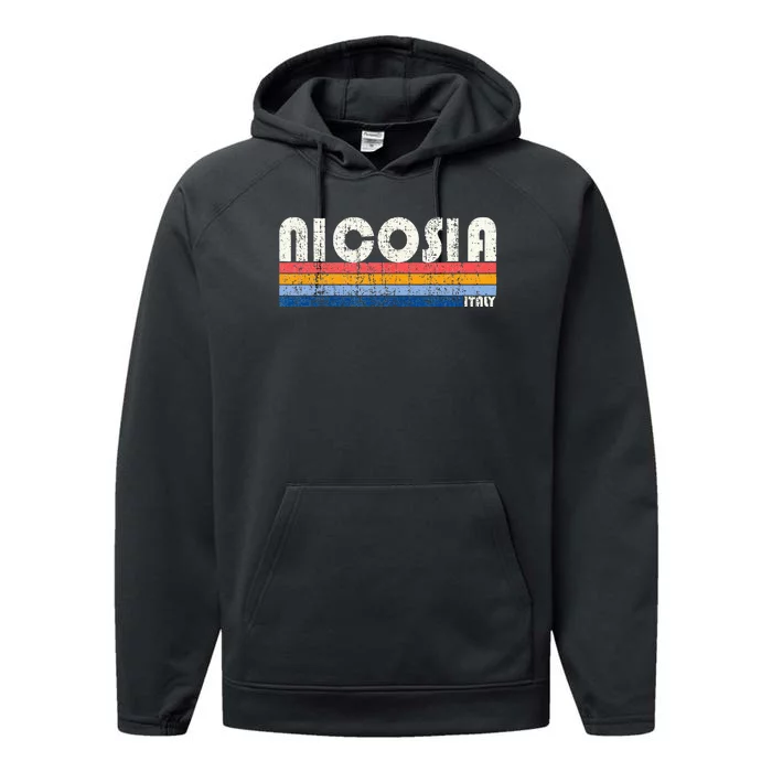 Nicosia Italy Retro 70s 80s Style Performance Fleece Hoodie