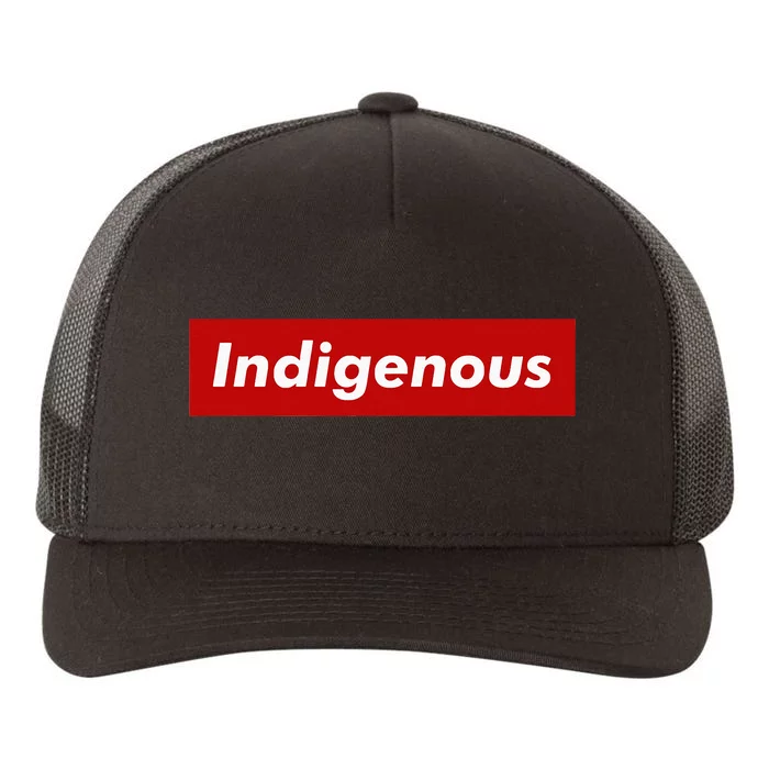 Native Indigenous Red Block Background With White Letters Yupoong Adult 5-Panel Trucker Hat