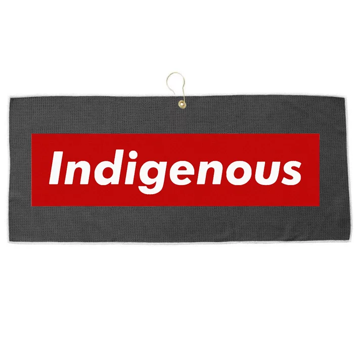 Native Indigenous Red Block Background With White Letters Large Microfiber Waffle Golf Towel