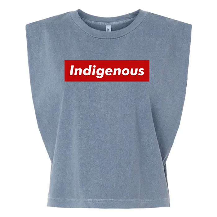 Native Indigenous Red Block Background With White Letters Garment-Dyed Women's Muscle Tee