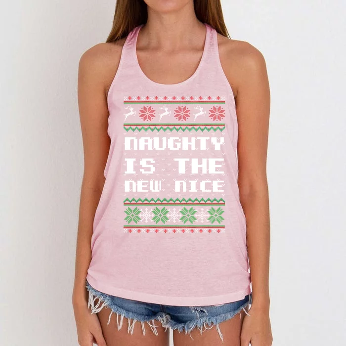 Naughty Is The New Nice Ugly Christmas Sweater Reindeer Gift Women's Knotted Racerback Tank