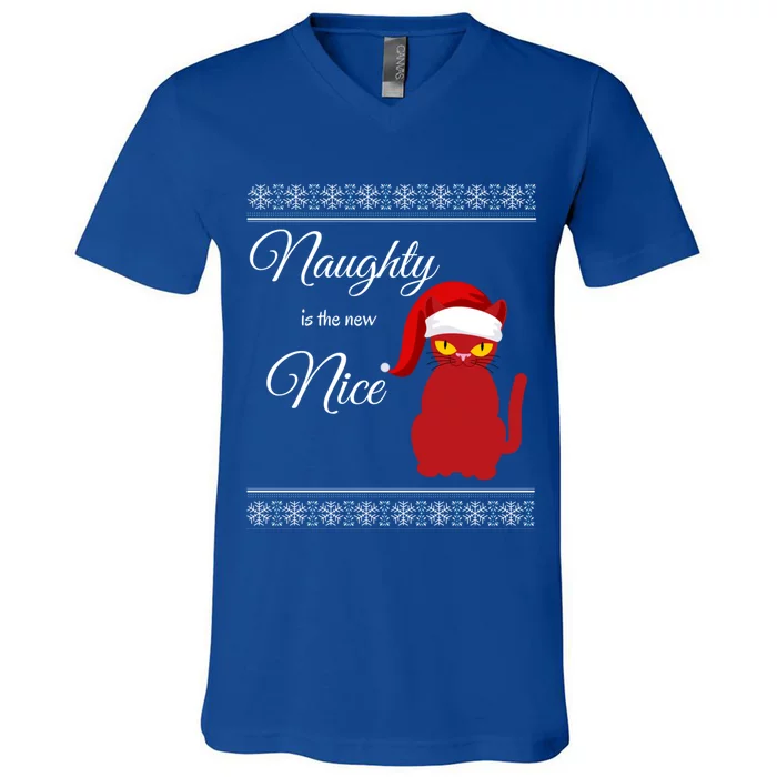 Naughty Is The New Nice Cat Santa Hat Gift V-Neck T-Shirt