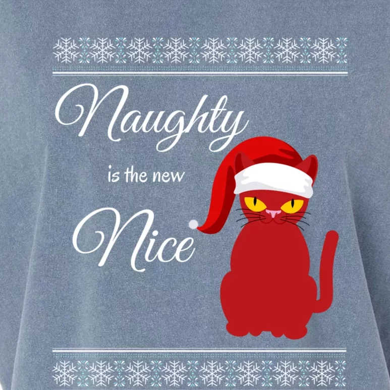 Naughty Is The New Nice Cat Santa Hat Gift Garment-Dyed Women's Muscle Tee