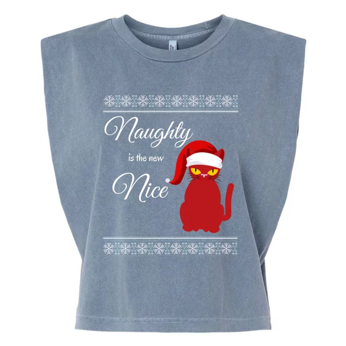 Naughty Is The New Nice Cat Santa Hat Gift Garment-Dyed Women's Muscle Tee