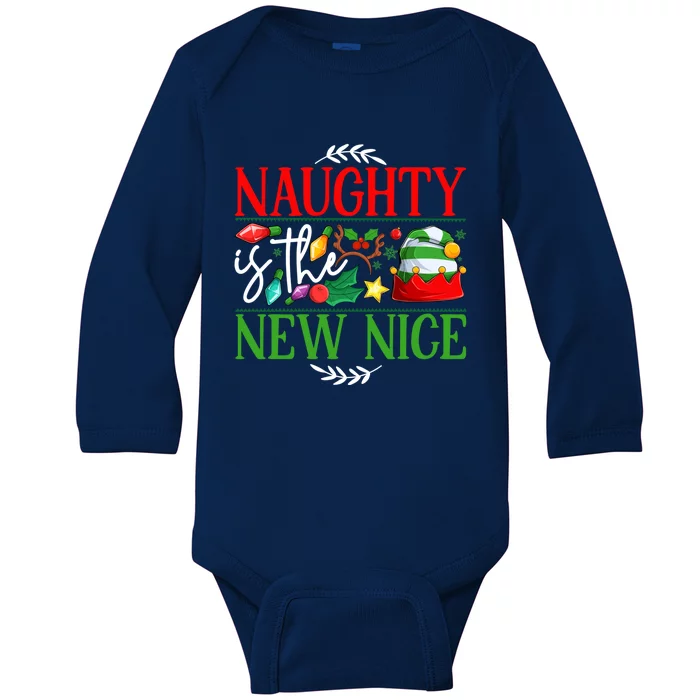 Naughty Is The New Nice Funny Christmas Santa Funny Gift Baby Long Sleeve Bodysuit