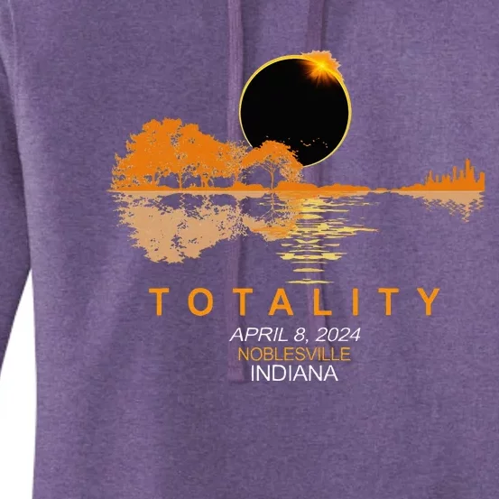 Noblesville Indiana Total Solar Eclipse 2024 Guitar Women's Pullover Hoodie