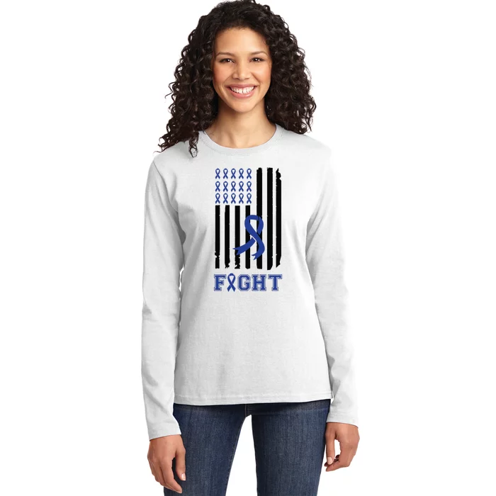 Nobody In This Family Fights Alone Colon Cancer Awareness Ladies Long Sleeve Shirt