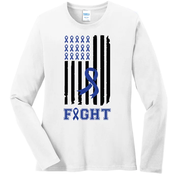 Nobody In This Family Fights Alone Colon Cancer Awareness Ladies Long Sleeve Shirt