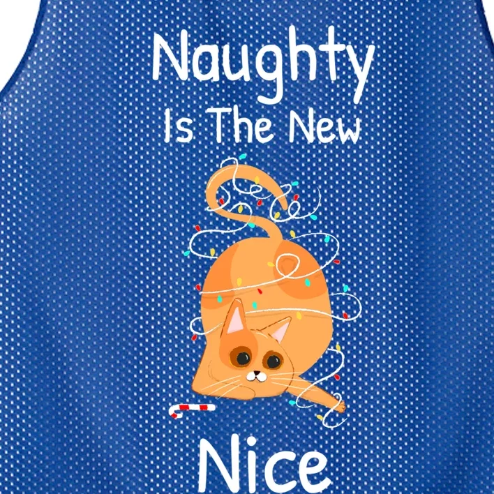 Naughty Is The New Nice Cat Playing In Christmas Lights Gift Mesh Reversible Basketball Jersey Tank