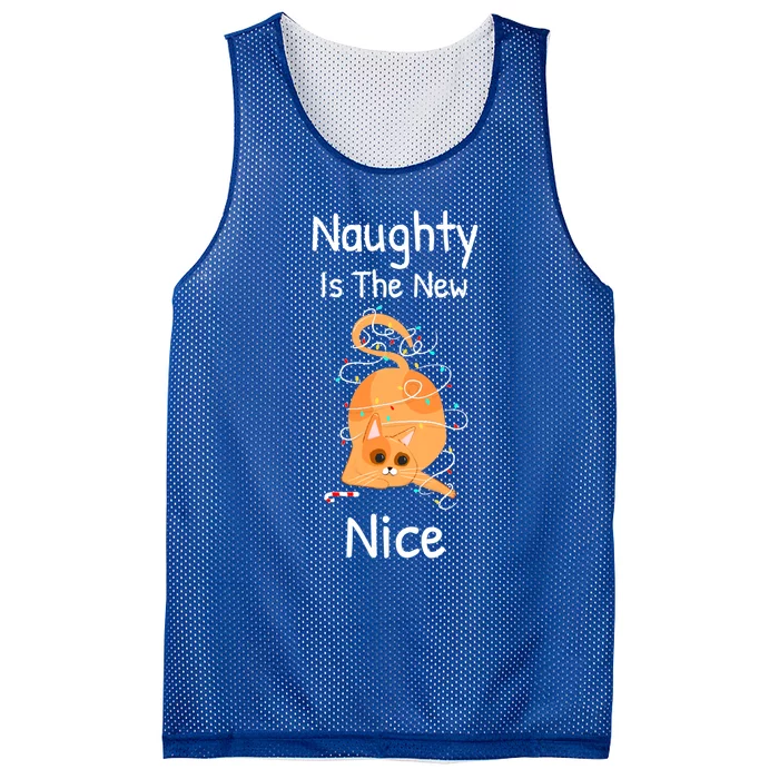 Naughty Is The New Nice Cat Playing In Christmas Lights Gift Mesh Reversible Basketball Jersey Tank