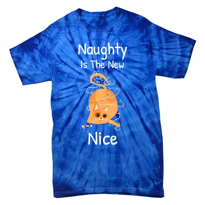 Naughty Is The New Nice Cat Playing In Christmas Lights Gift Tie-Dye T-Shirt