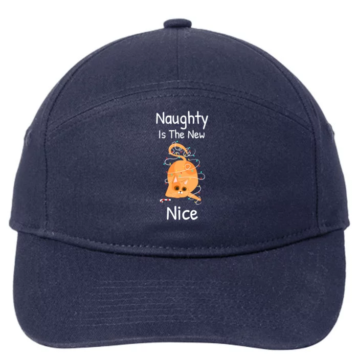 Naughty Is The New Nice Cat Playing In Christmas Lights Gift 7-Panel Snapback Hat