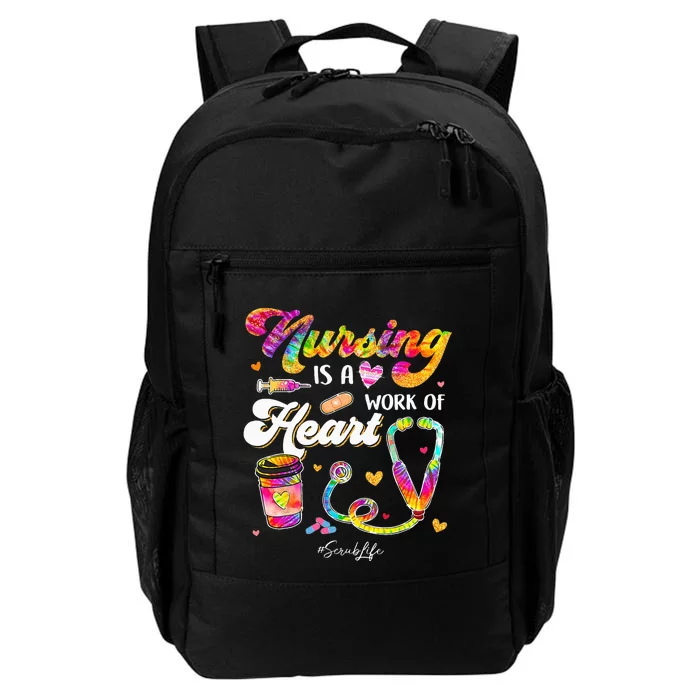 Nursing Is Work Of Heart Scrub Tie Dye Stethoscope Nurse Daily Commute Backpack