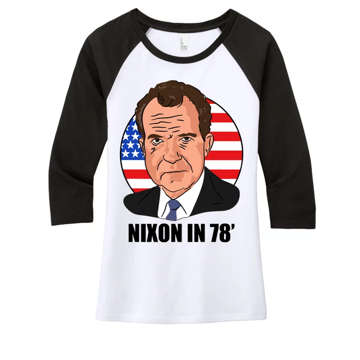 Nixon In 78' President USA Flag Women's Tri-Blend 3/4-Sleeve Raglan Shirt