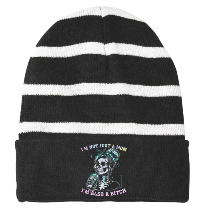 Not Just A Mom Also A Badass Skull Tie Dye Striped Beanie with Solid Band