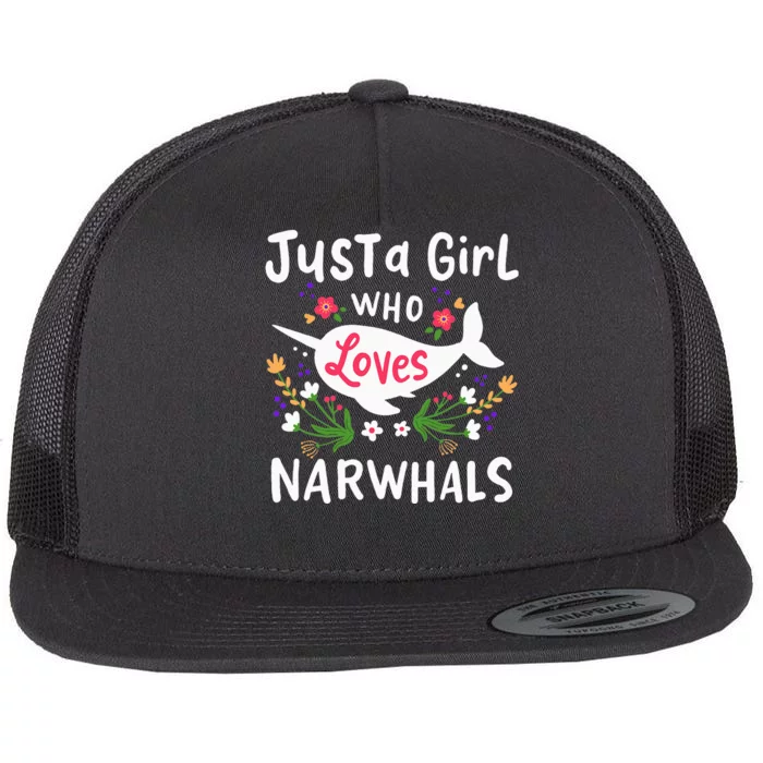 Narwhal Just A Girl Who Loves Narwhals Flat Bill Trucker Hat