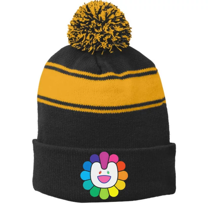 New Jeans And Bunnies Cute Design Stripe Pom Pom Beanie