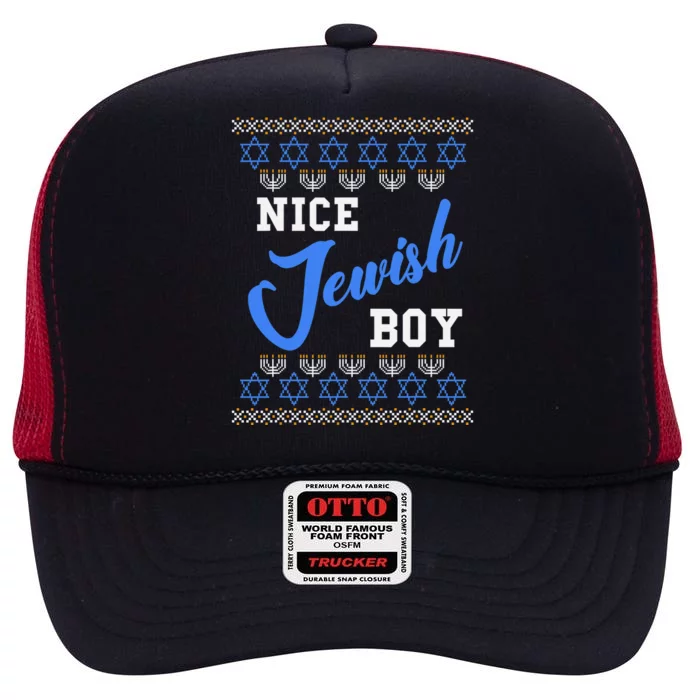 Nice Jewish Boy Hanukkah Jew Chanukah Menorah High Crown Mesh Trucker Hat